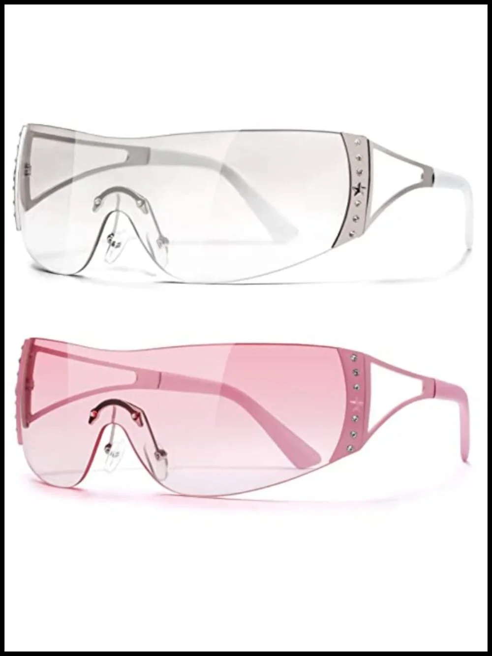 Oversized Wrap Around Rimless Y2K Shield Sunglasses UV400 Protection